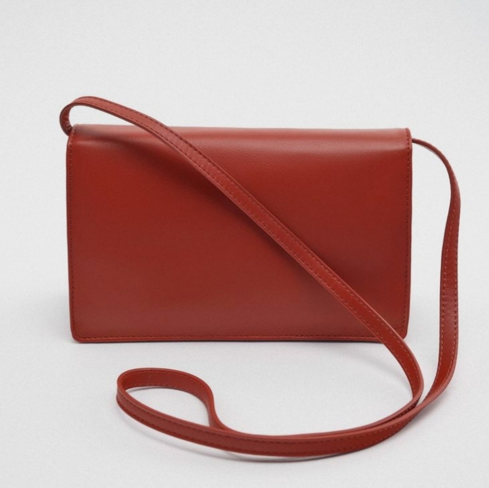 Zara Red Leather Crossbody Bag